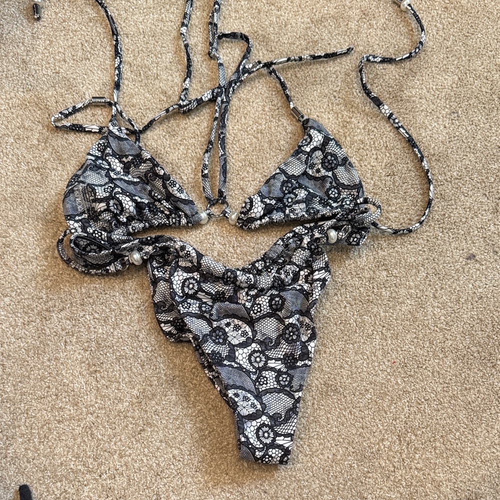Bikini Crush lace bikini new never worn no tags Chic Black and White Lace Bikini
